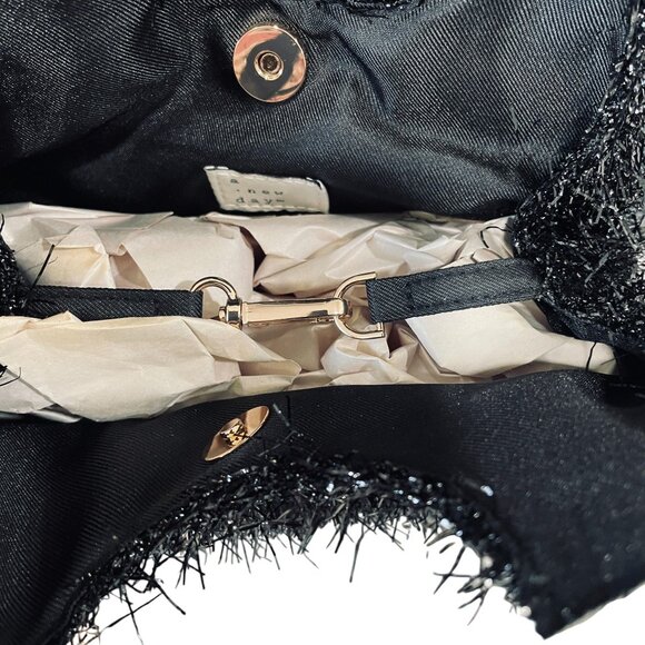 A New Day Black Tinsel Shoulder Bag Fuzzy Y2K Holiday Party Purse Handbag - Picture 6 of 6